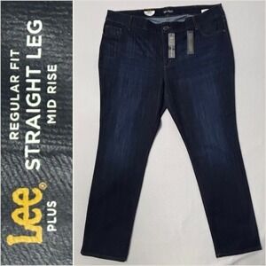 Lee Straight Leg Jeans Womens 24W Long Dark Wash NEW Mid Rise Regular Fit Plus